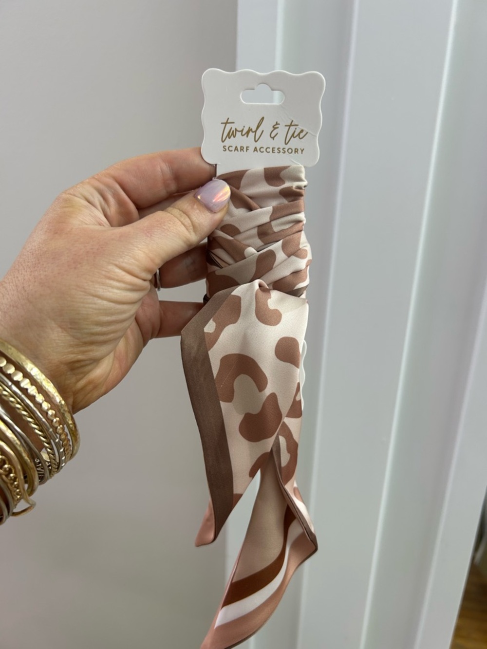 twirl & tie Scarf Accessory with Brown Abstract Print